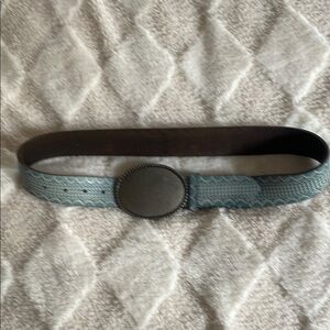 Free People Blue Leather Belt with Round Buckle